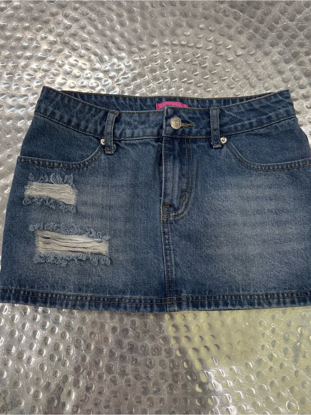 Edikted Dark Blue Distressed Denim Mini Skirt
